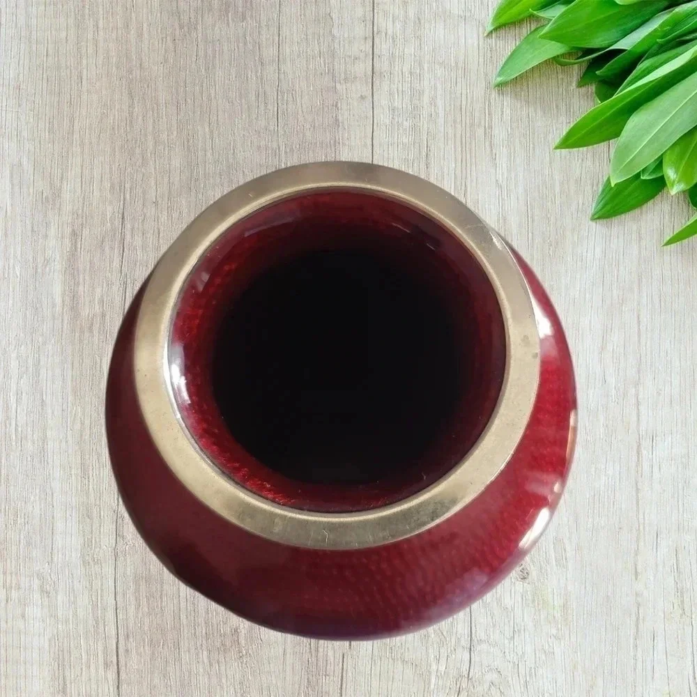 JAPANESE cloisonne vase with crimson rose lovely red